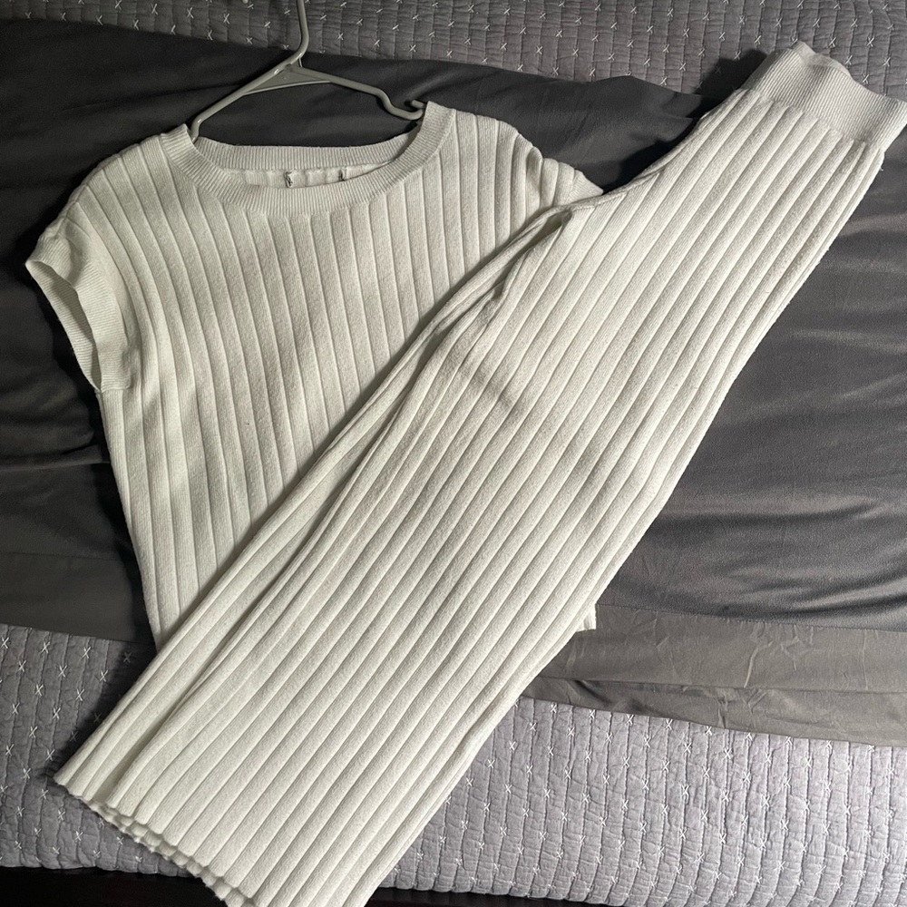 Ribbed Knit Two-Piece Set in Ivory